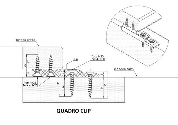 Clip pentru terasă QUADRO CLIP (100 buc), fără șuruburi 12