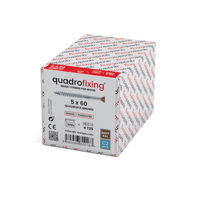 Șuruburi maro din oțel inoxidabil 4,0–5,0 mm (200 buc. + bit) QUADROFIX BROWN 1