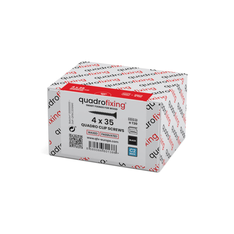 Șuruburi negre inoxidabile pentru lemn QUADRO CLIP (200 buc. + bit) 1