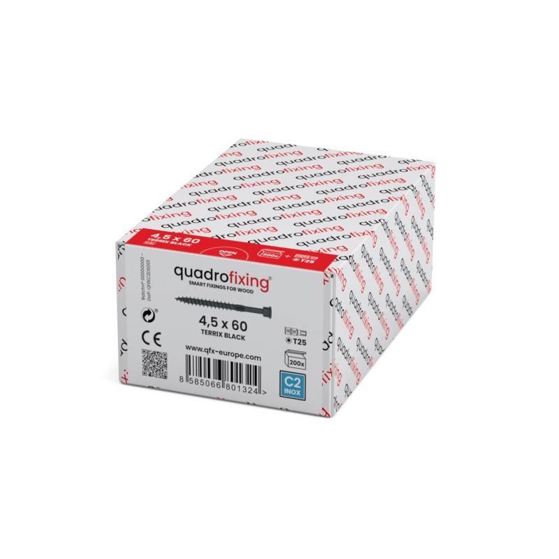 Șurub din oțel inoxidabil negru 4,0–4,5 mm (200 buc. + bit) TERRIX BLACK 1